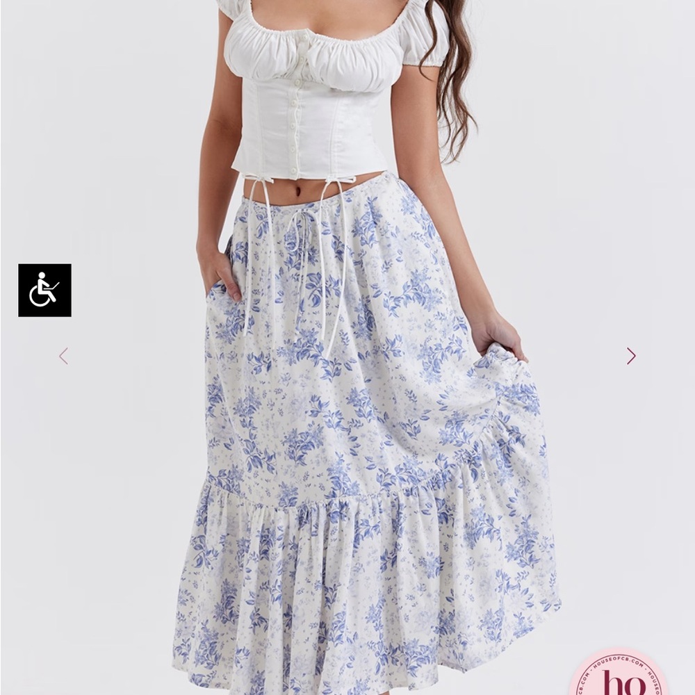 Aitana blue print midi skirt house of cb (never worn)